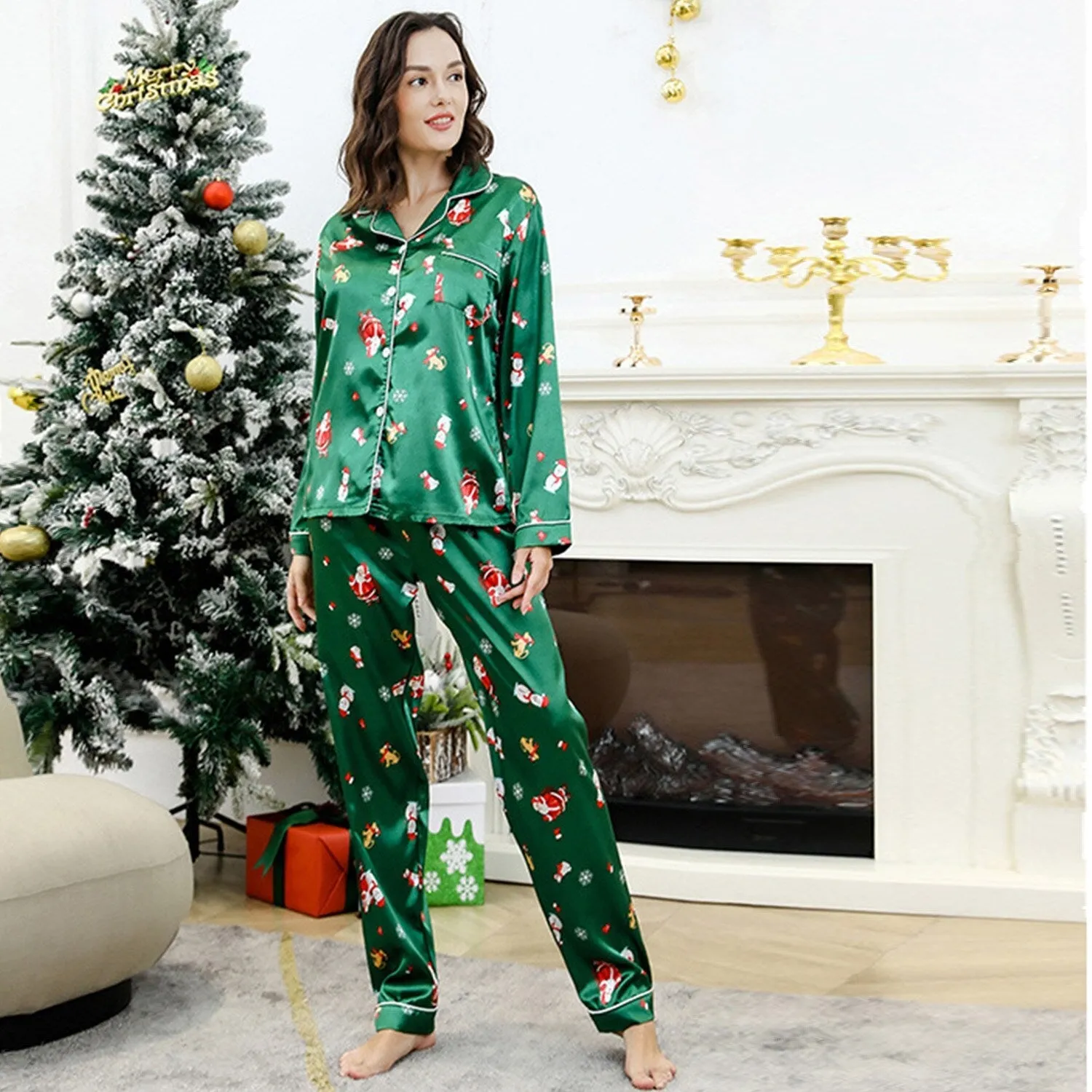 Green Santa Claus Loungewear Set sold by Zulily
