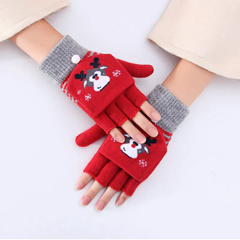 Red Christmas Reindeer Fingerless Gloves sold by Zulily