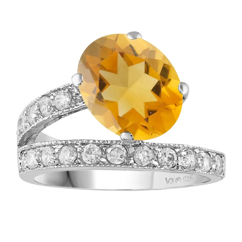 Sterling Silver 2.65CTTW Natural Citrine and White Topaz Solitaire Ring sold by Zulily