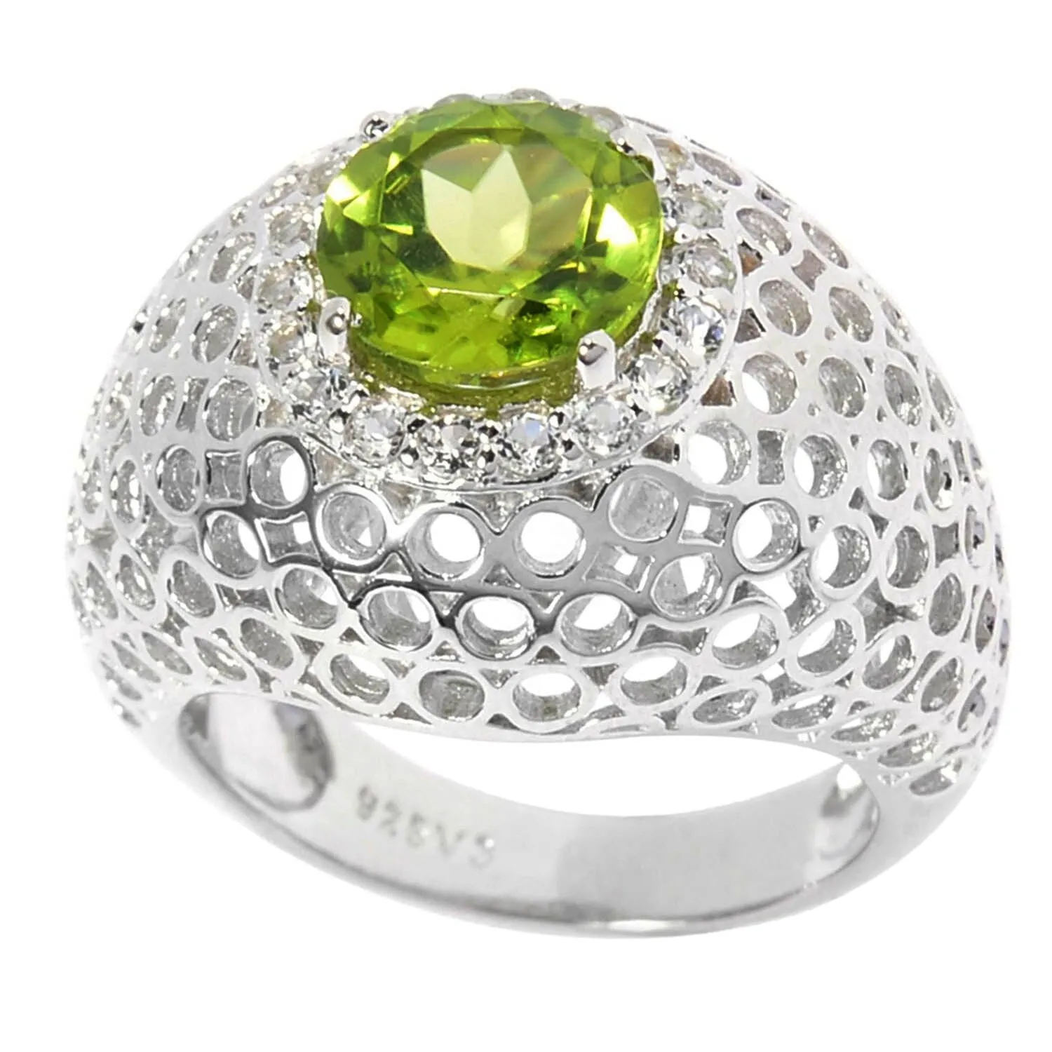 Sterling Silver 2.40CT Natural Peridot and White Topaz Dome Ring sold by Zulily product image thumbnail 3