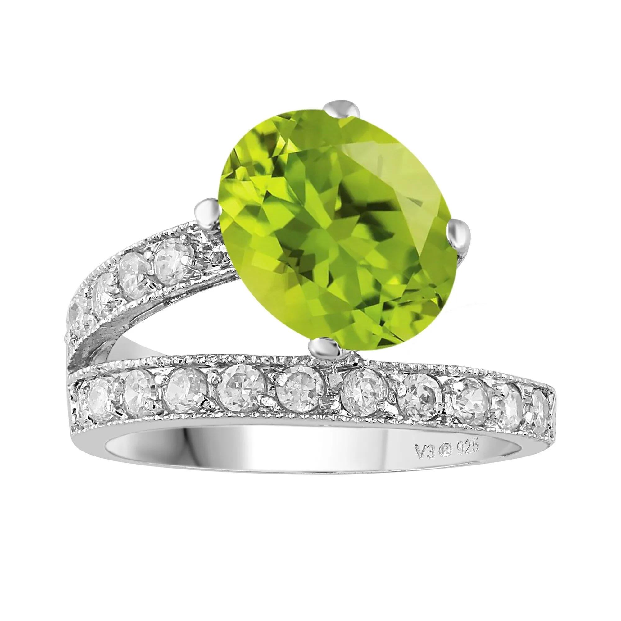 Sterling Silver 3.10CT Natural Peridot and White Topaz Solitaire Ring sold by Zulily product image thumbnail 4
