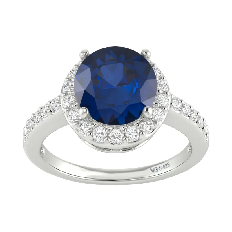 Sterling Silver 3.95ct Blue Sapphire and White Topaz Halo Ring sold by Zulily