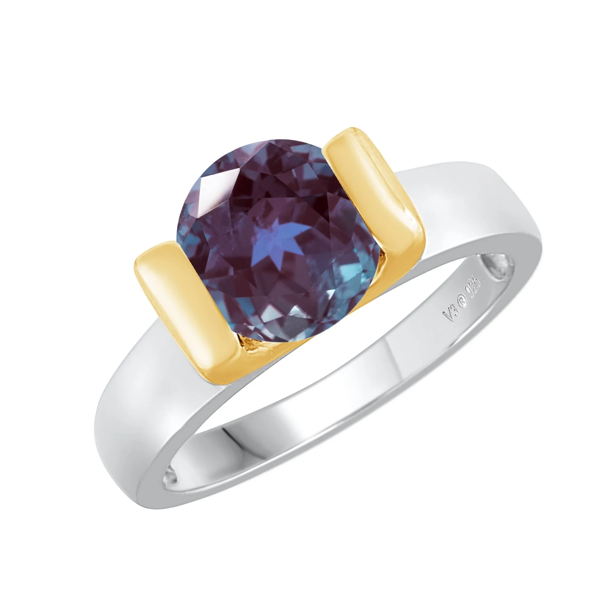 Two Tone 2.20CT Color Changing Alexandrite Solitaire Ring for Women sold by Zulily product image thumbnail 4