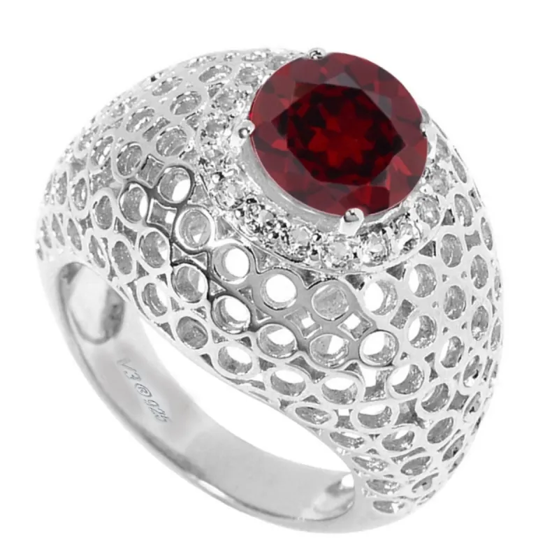 Sterling Silver 2.40CT Natural Garnet and White Topaz Dome Ring sold by Zulily