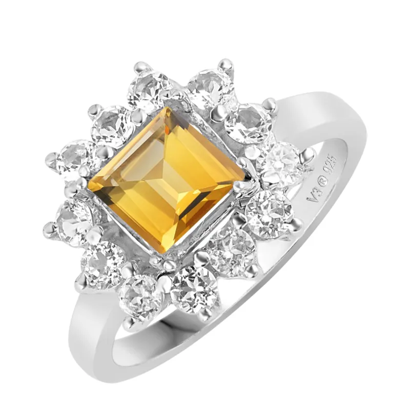 Sterling Silver 0.95ct Natural Citrine and White Topaz Halo Ring for Women sold by Zulily