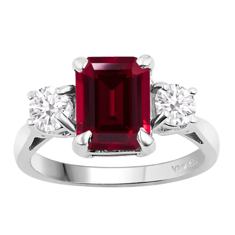 Sterling Silver 2.95Ct Ruby and White Topaz Three Stone Ring sold by Zulily