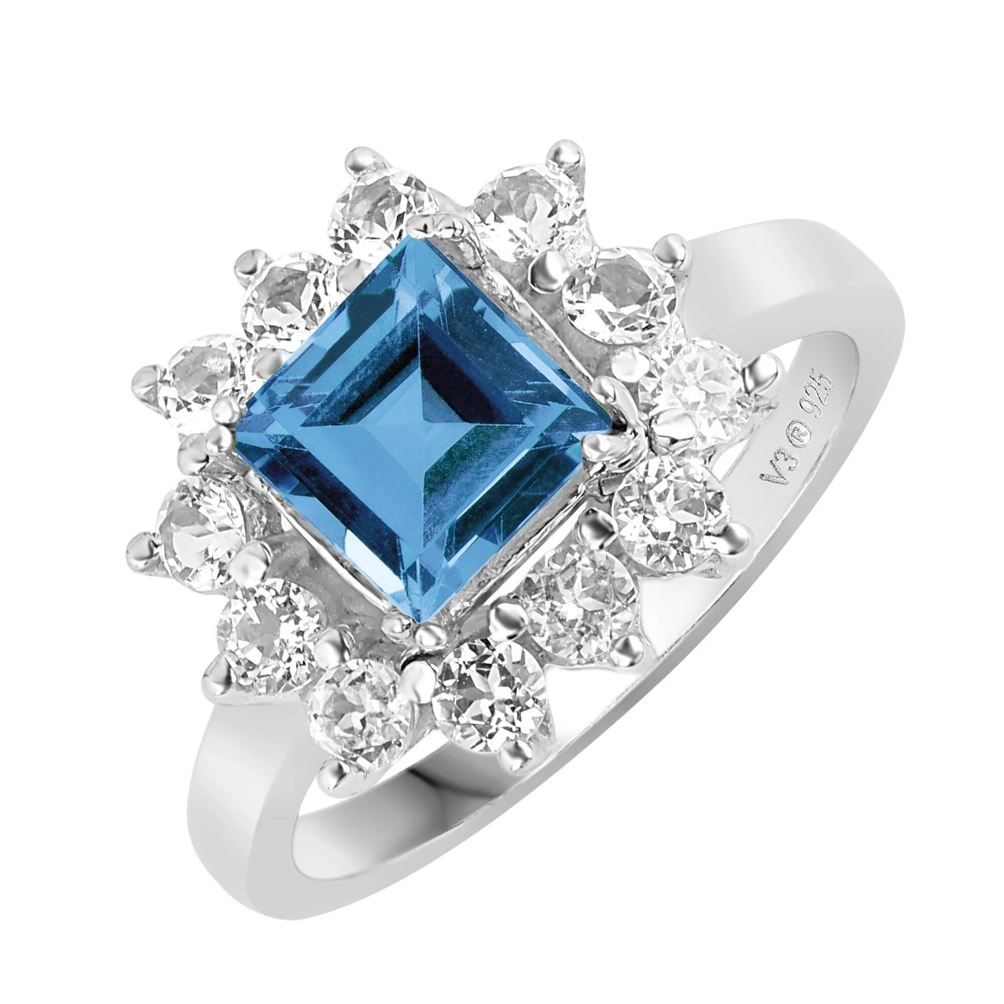 Sterling Silver 1.40ct Natural London Blue Topaz and White Topaz Halo Ring sold by Zulily product image thumbnail 2