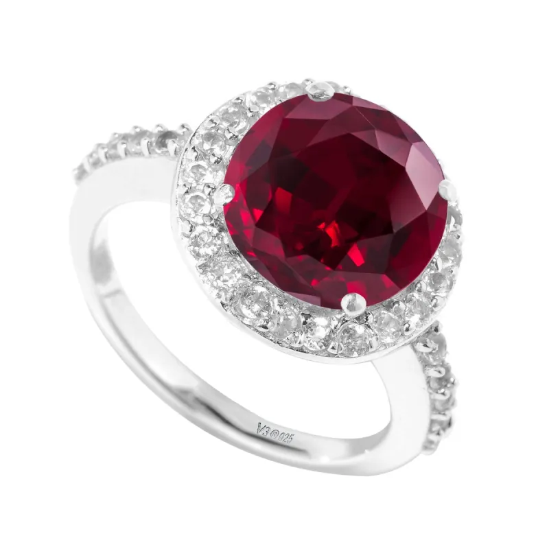 Sterling Silver 4.50ct Ruby and White Topaz Halo Ring sold by Zulily