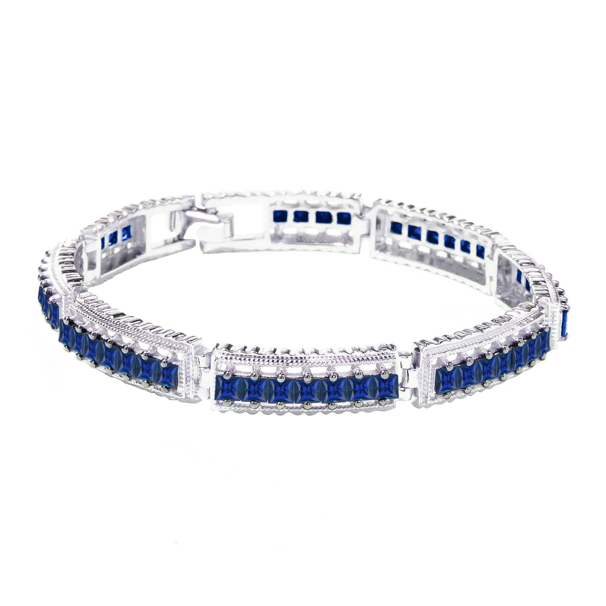 Blue Sapphire Sterling Silver Princess-Cut Tennis Bracelet sold by Zulily product image thumbnail 3