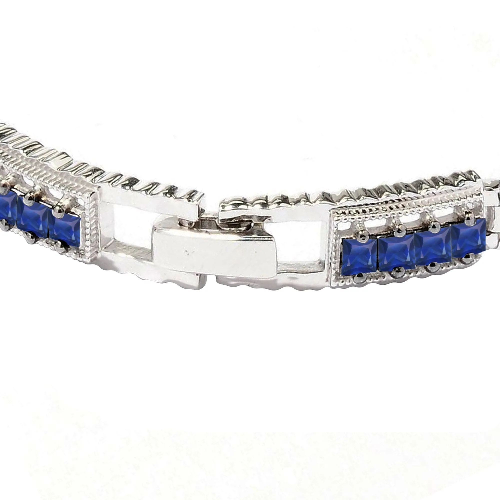 Blue Sapphire Sterling Silver Princess-Cut Tennis Bracelet sold by Zulily product image thumbnail 4