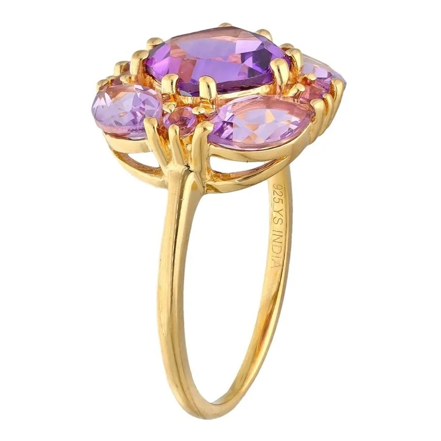 YS Gems Gold Plated Over Sterling Silver Purple Amethyst Gemstones Anniversary Prong Ring sold by Zulily
