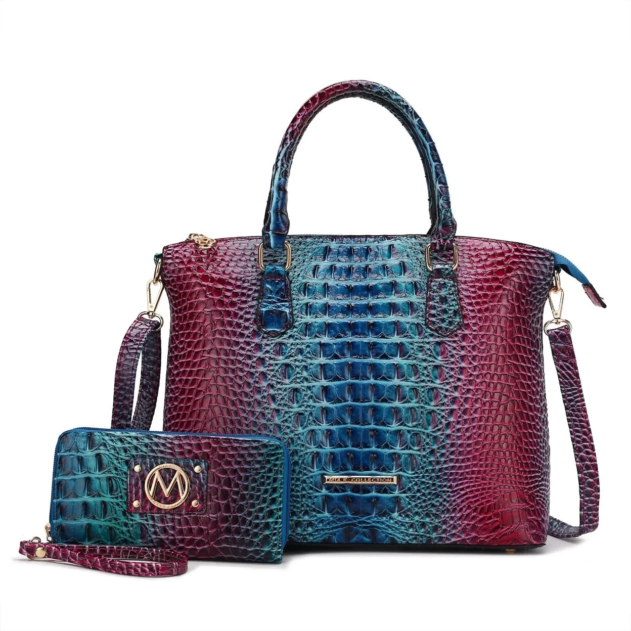 Mkfcollection Frankie Gradient Croc Shoulder Bag And Wallet Set Vegan Leather sold by Zulily