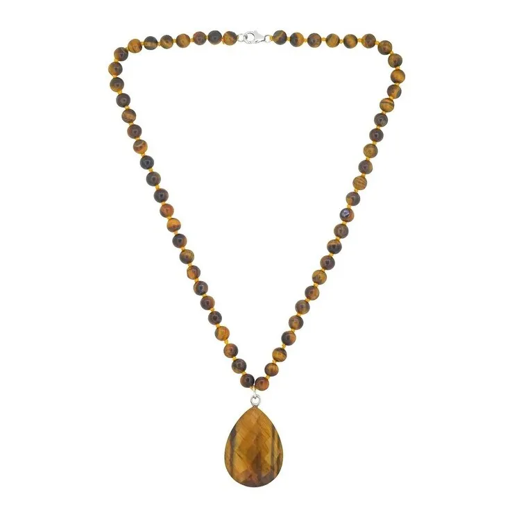 YS Gems Sterling Silver Tiger eye Gemstones Pendant Necklace sold by Zulily