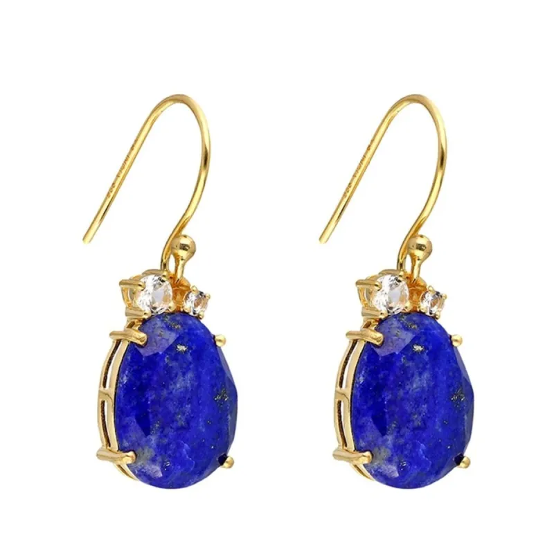 YS Gems Gold Plated Over 925 Silver Lapis White Topaz Drop Earrings - 0.43x1.18 sold by Zulily
