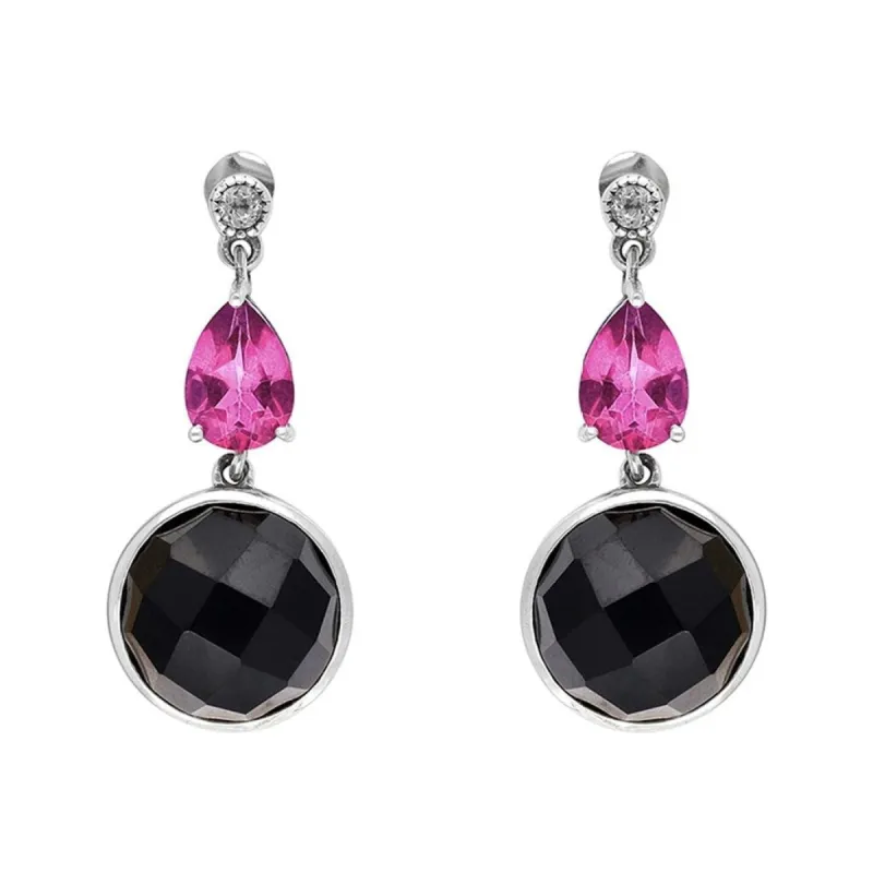 YS Gems Sterling Silver Black Onyx Pink Topaz Stud Earrings - 0.47 x 1.02 sold by Zulily