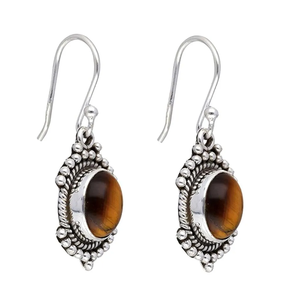 YS Gems Sterling Silver Tiger Eye Oval Shape Dangle Earrings - 0.43 x 1.18 sold by Zulily