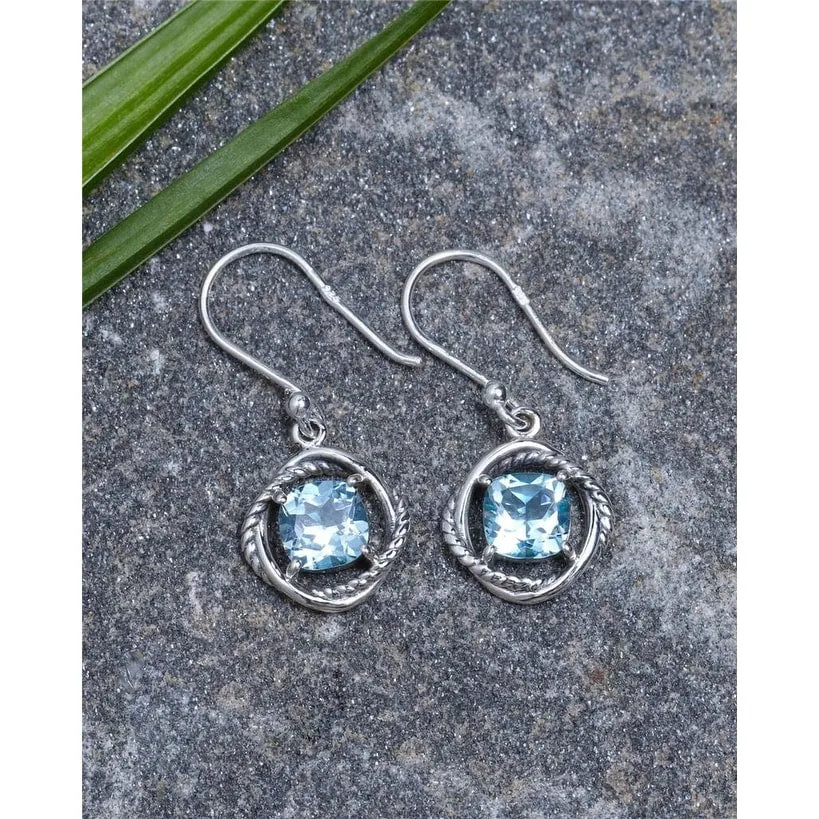 YS Gems Sterling Silver Blue Topaz Square Shape Dangle Earrings - 0.47 x 1.1 sold by Zulily