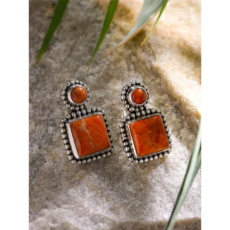 YS Gems Sterling Silver Orange Mohave Turquoise Stud Earrings - 0.55 x 0.91 sold by Zulily product image thumbnail 3