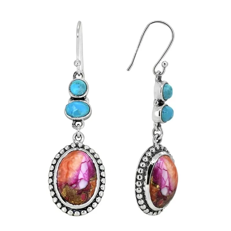 YS Gems Sterling Silver Pink Oyster Copper Turquoise Dangle Earrings - 0.55 x 1.93 sold by Zulily