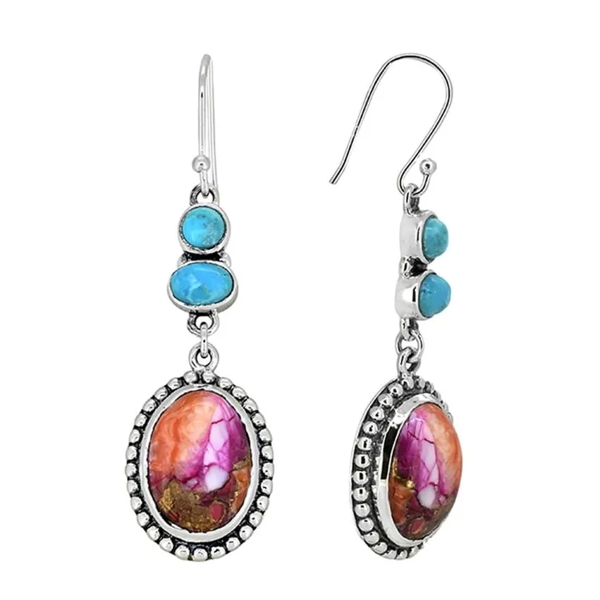 YS Gems Sterling Silver Pink Oyster Copper Turquoise Dangle Earrings - 0.55 x 1.93 sold by Zulily