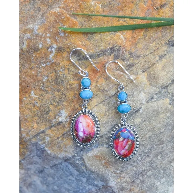 YS Gems Sterling Silver Pink Oyster Copper Turquoise Dangle Earrings - 0.55 x 1.93 sold by Zulily product image thumbnail 2
