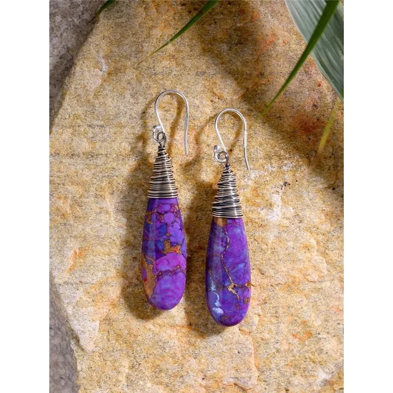YS Gems Sterling Silver Purple Copper Turquoise Drop Earrings - 0.35 x 2.17 sold by Zulily