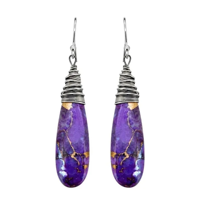YS Gems Sterling Silver Purple Copper Turquoise Drop Earrings - 0.35 x 2.17 sold by Zulily product image thumbnail 2