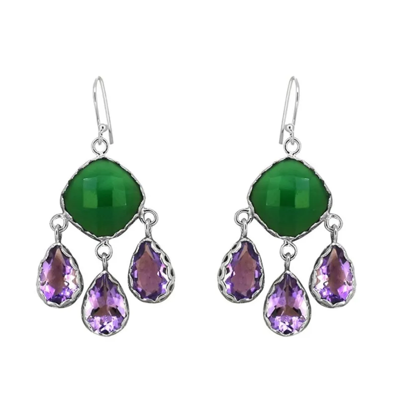 YS Gems Sterling Silver Green Onyx Amethyst Dangle Earrings - 1.06 x 2.05 sold by Zulily