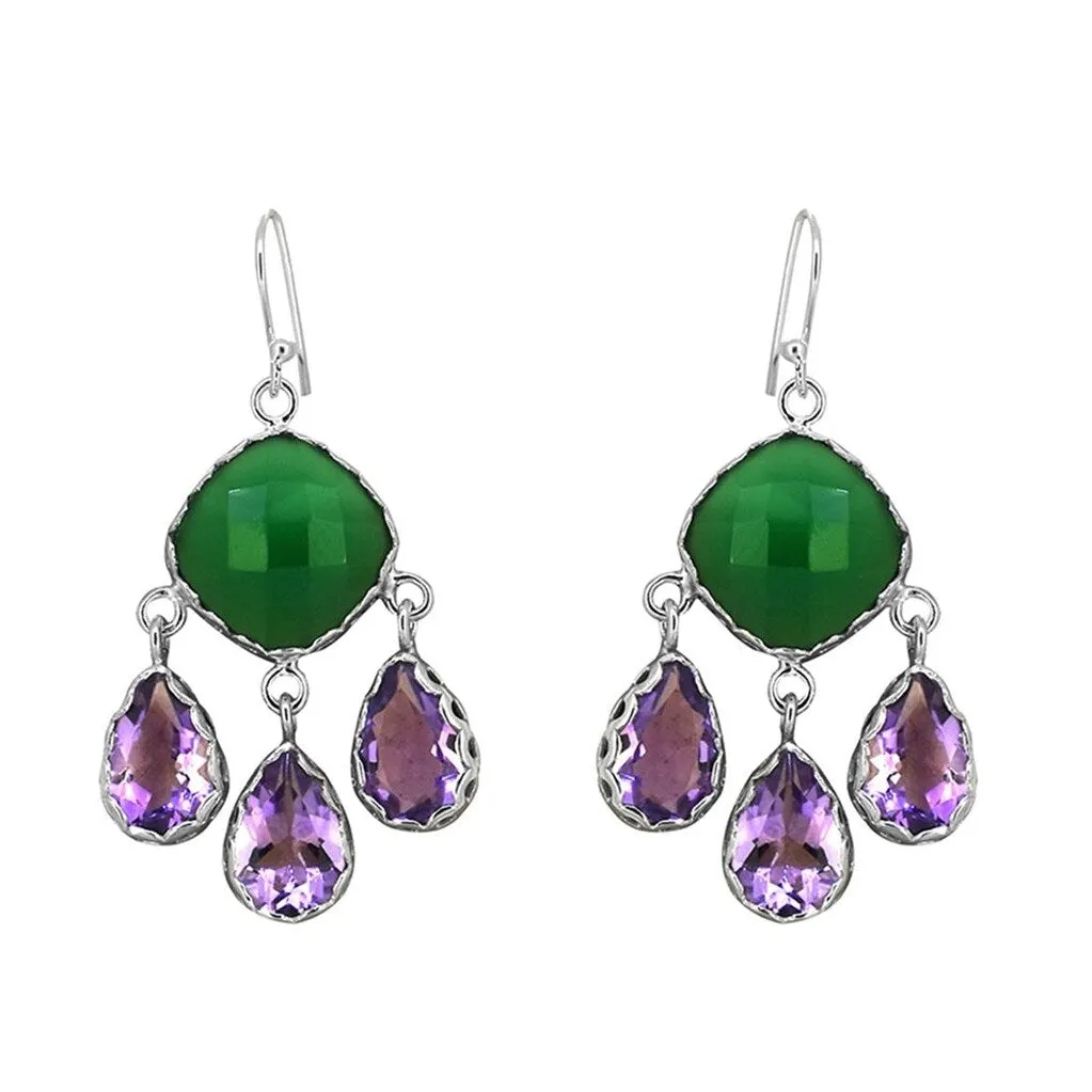 YS Gems Sterling Silver Green Onyx Amethyst Dangle Earrings - 1.06 x 2.05 sold by Zulily