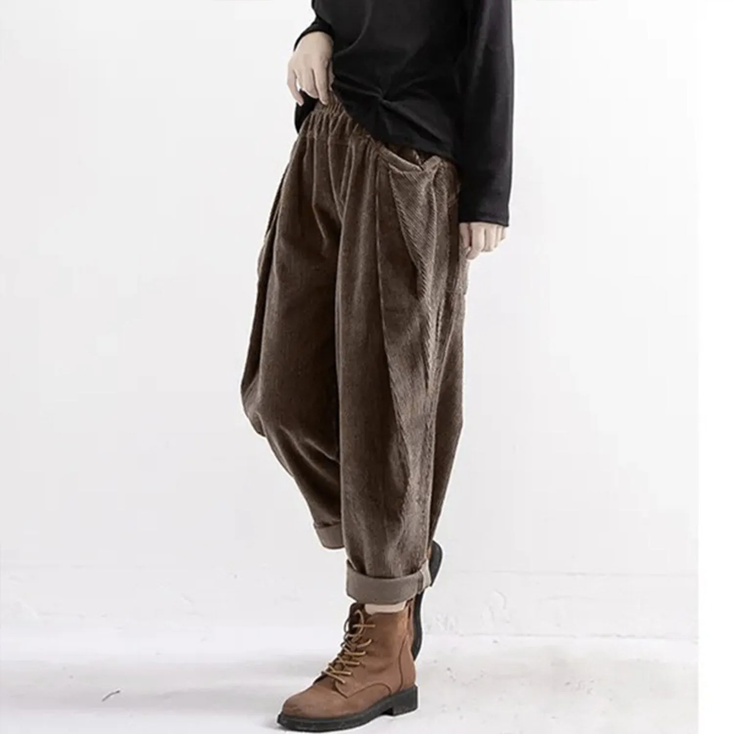 Coffee Corduroy Loose Trousers sold by Zulily product image thumbnail 2