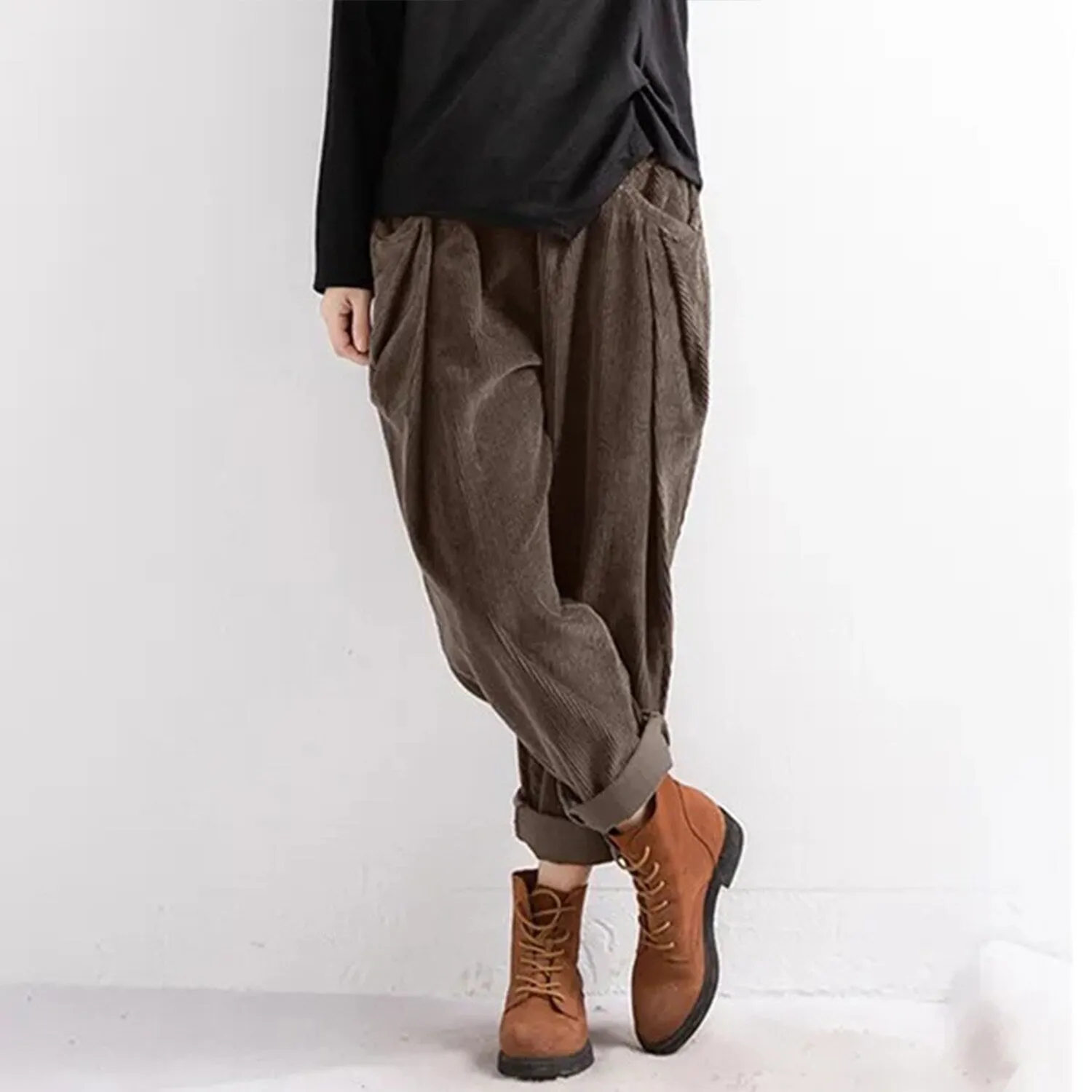 Coffee Corduroy Loose Trousers sold by Zulily product image thumbnail 3