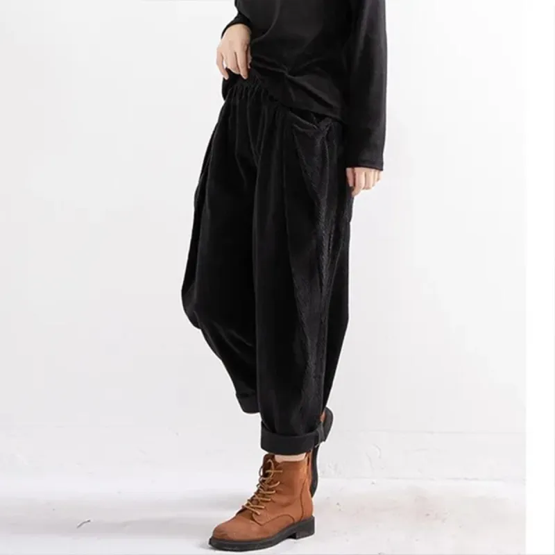 Black Corduroy Loose Trousers sold by Zulily