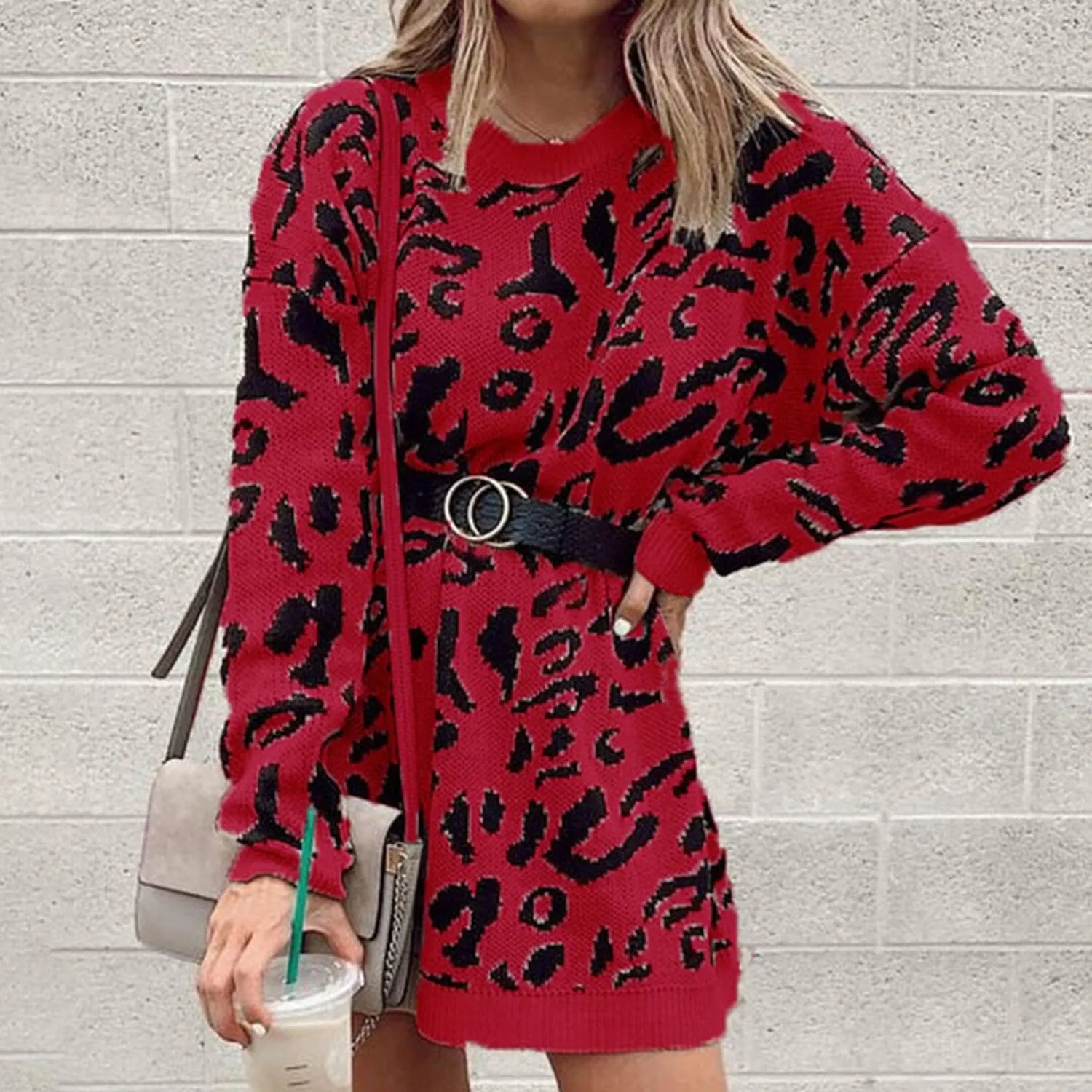 Red Leopard Round Neck Tunic Sweater sold by Zulily product image thumbnail 2