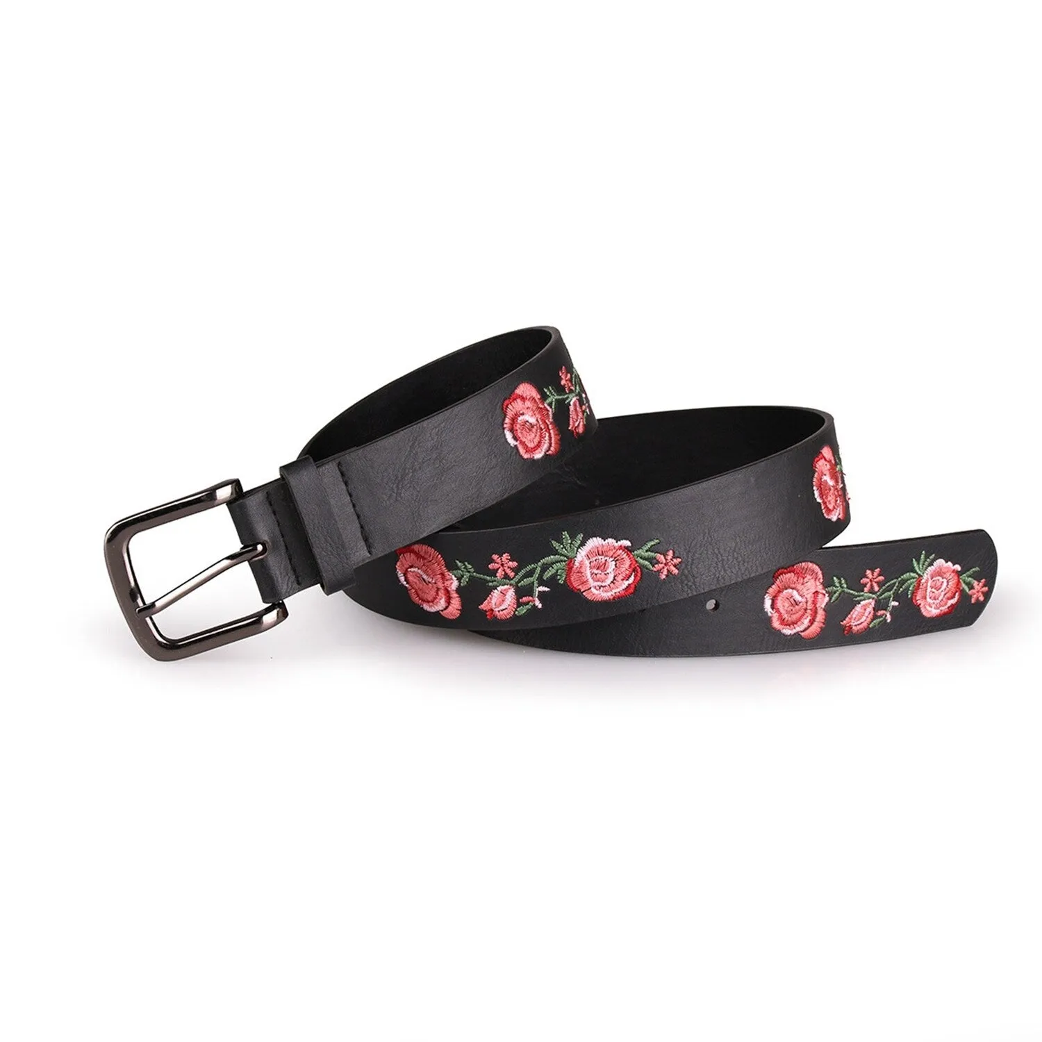 Black Embroidery PU Leather Alloy Belt sold by Zulily