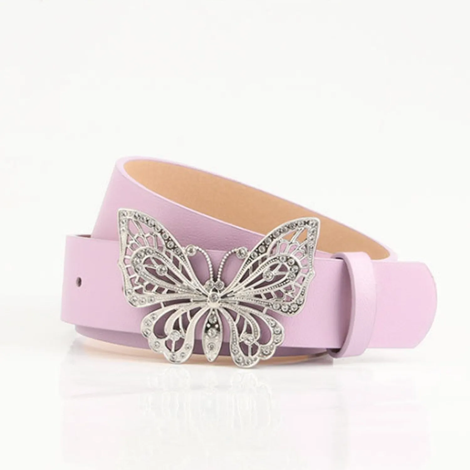 Light Pink Butterfly PU Leather Belt sold by Zulily