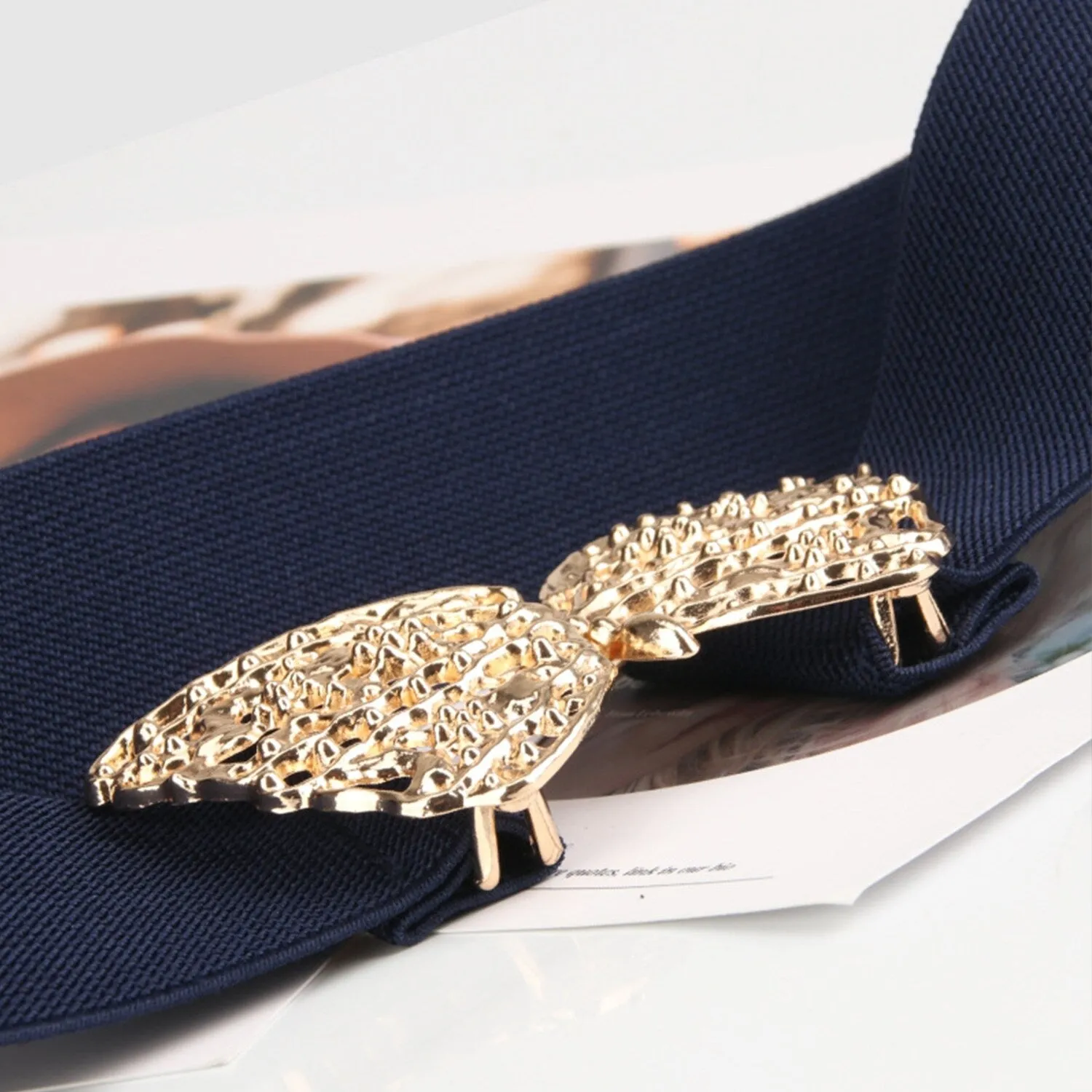 Navy Butterfly Alloy Buckle Elastic Belt sold by Zulily product image thumbnail 4