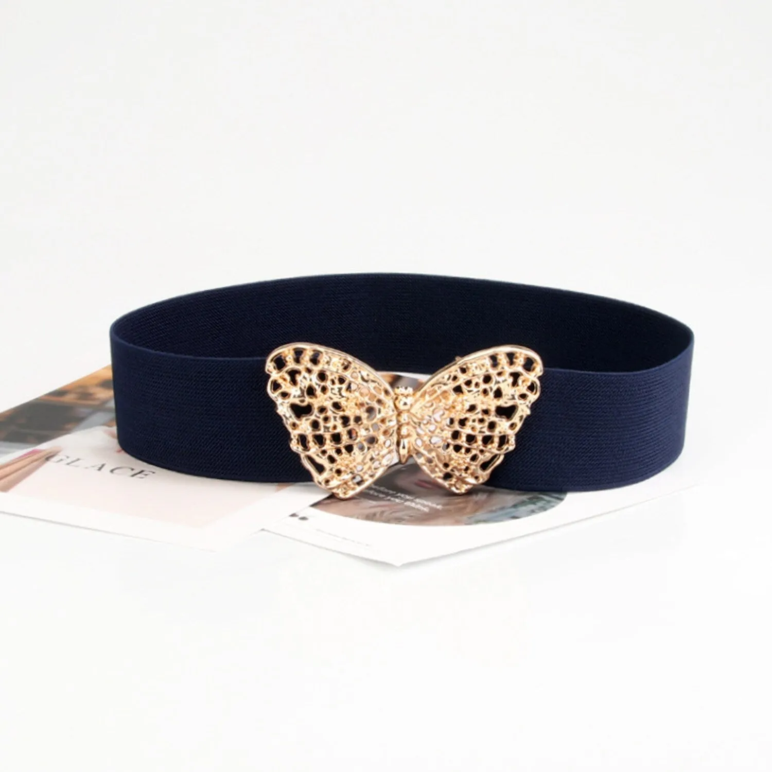 Navy Butterfly Alloy Buckle Elastic Belt sold by Zulily product image thumbnail 3