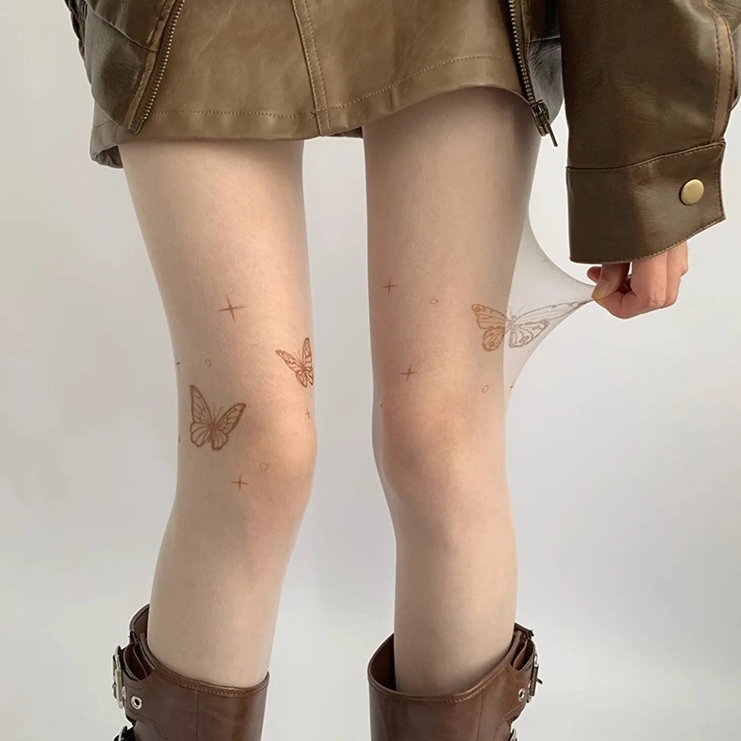 Flesh & Burgundy Butterflirs Pantyhose sold by Zulily