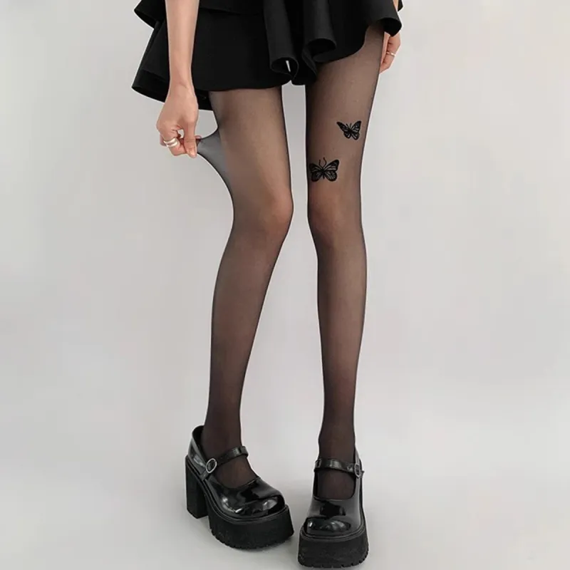 Black Two Butterflies Pantyhose sold by Zulily