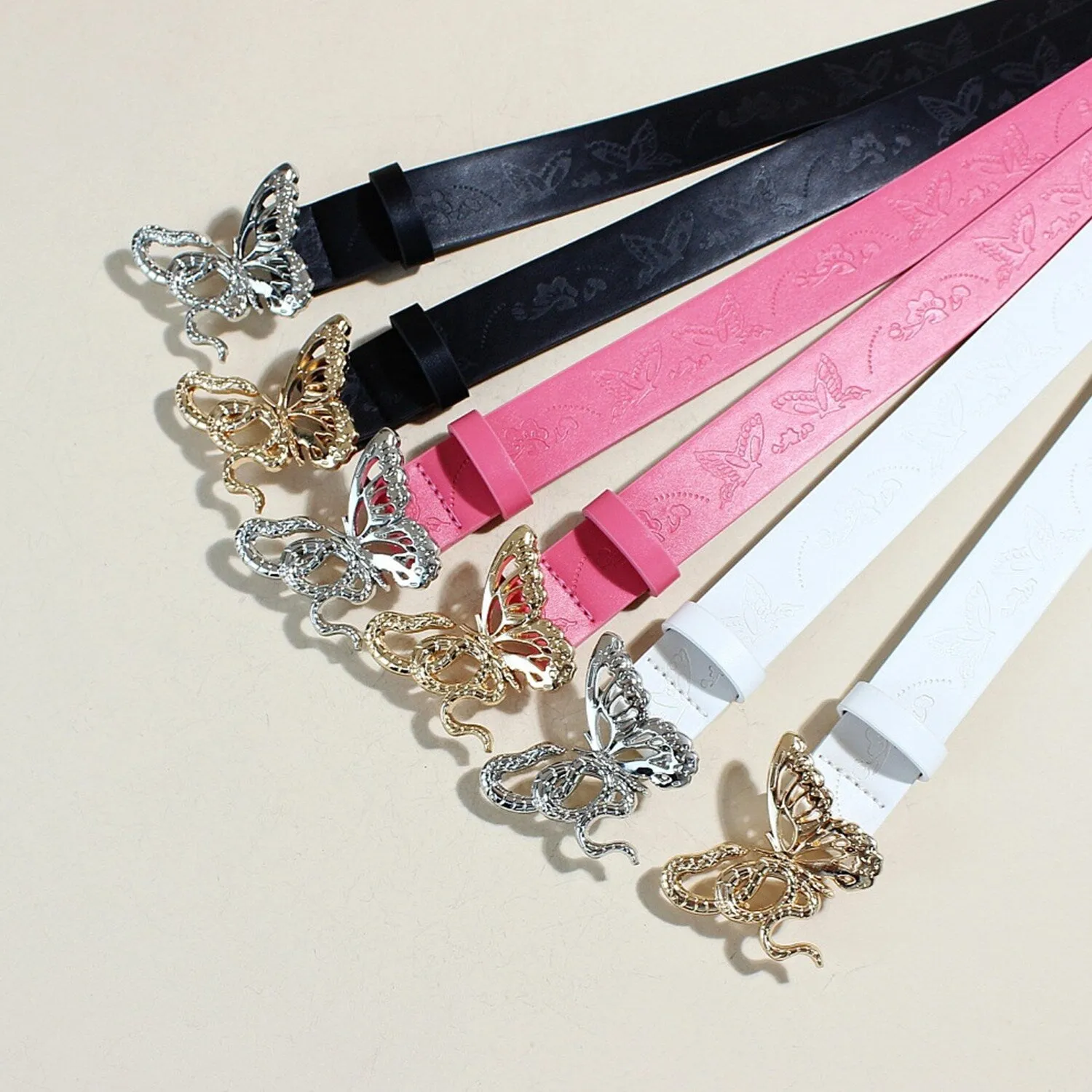 White & Golden Butterfly Alloy PU Leather Belt sold by Zulily product image thumbnail 2