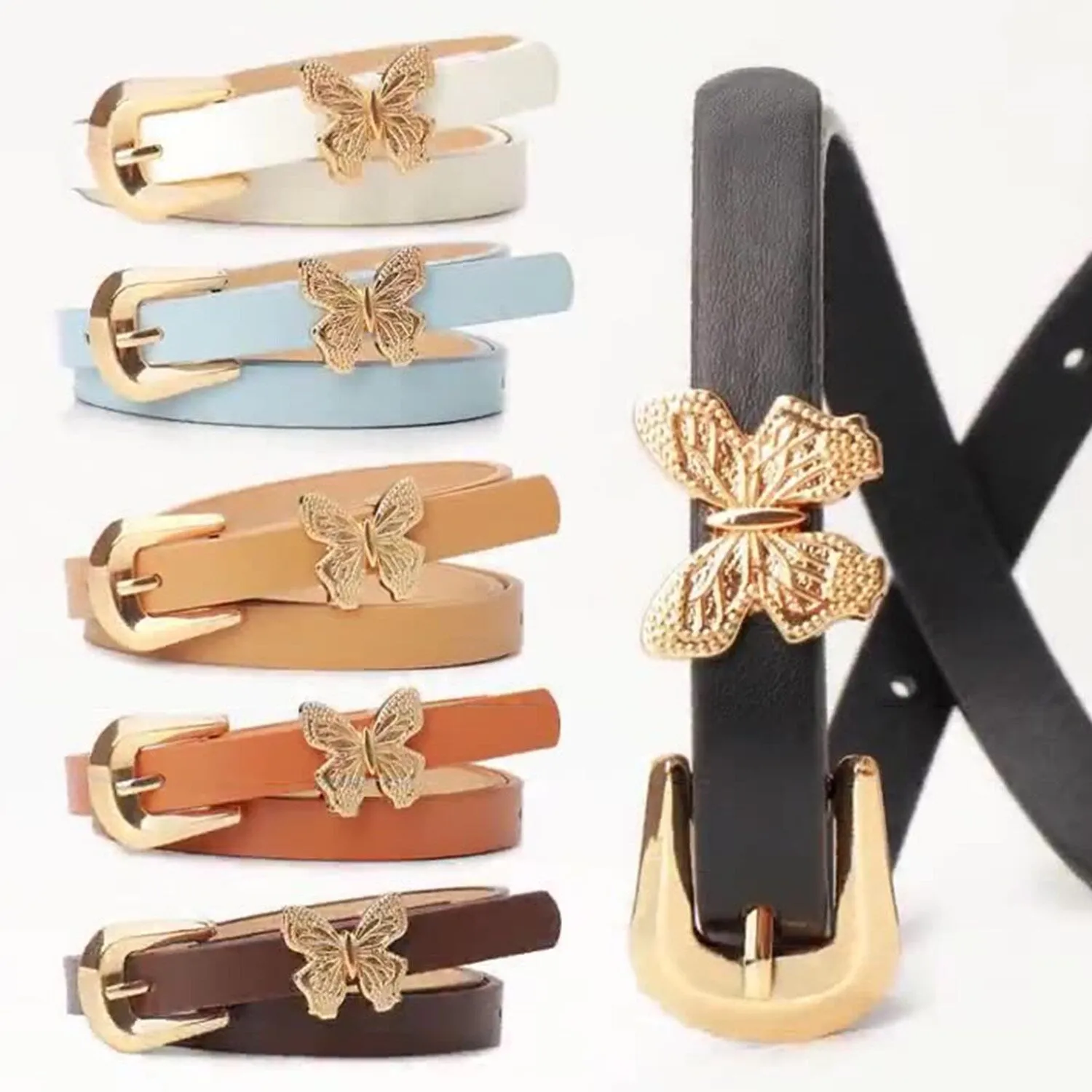 Black Butterfly Alloy PU Leather Belt sold by Zulily
