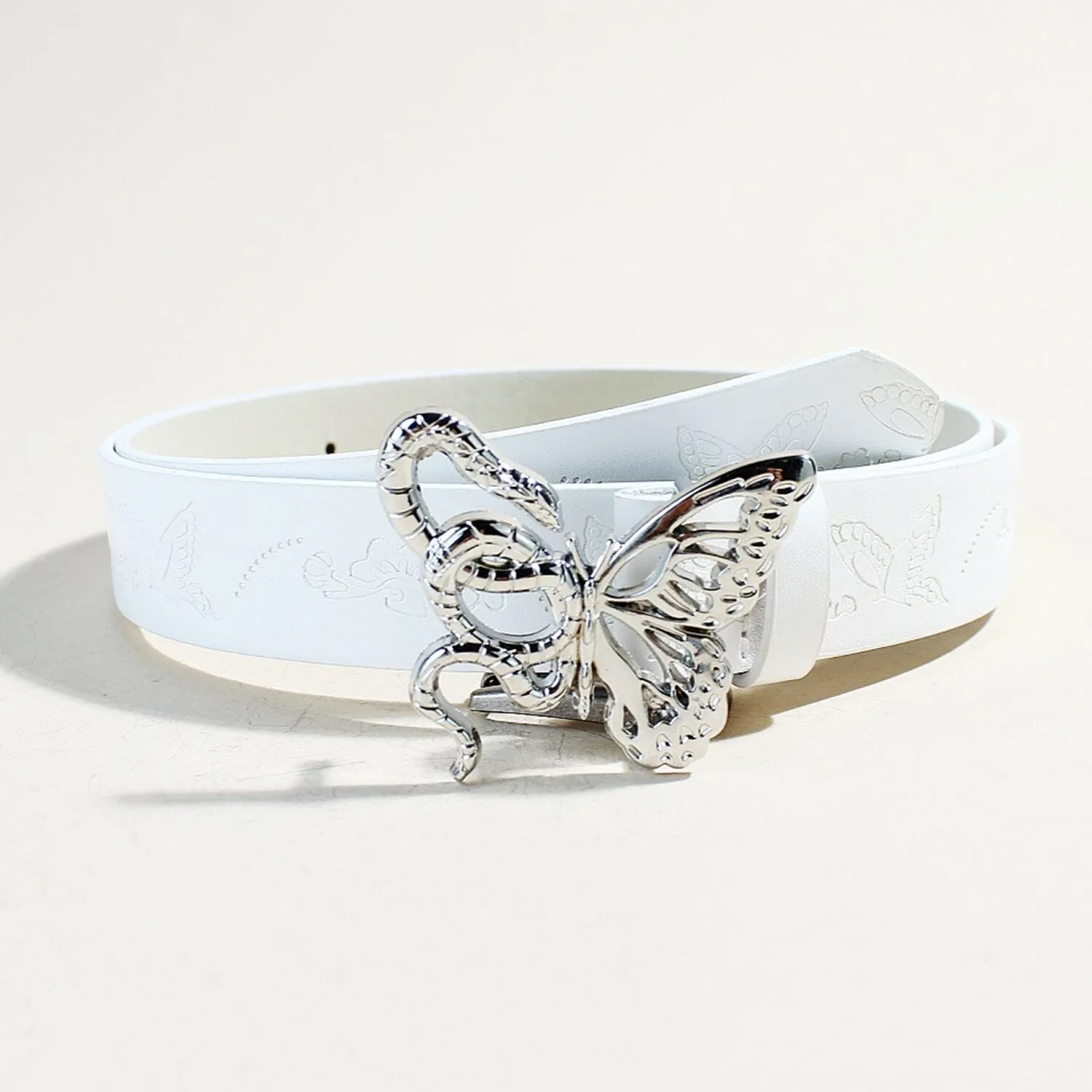 White & Silver Butterfly Alloy PU Leather Belt sold by Zulily product image thumbnail 2