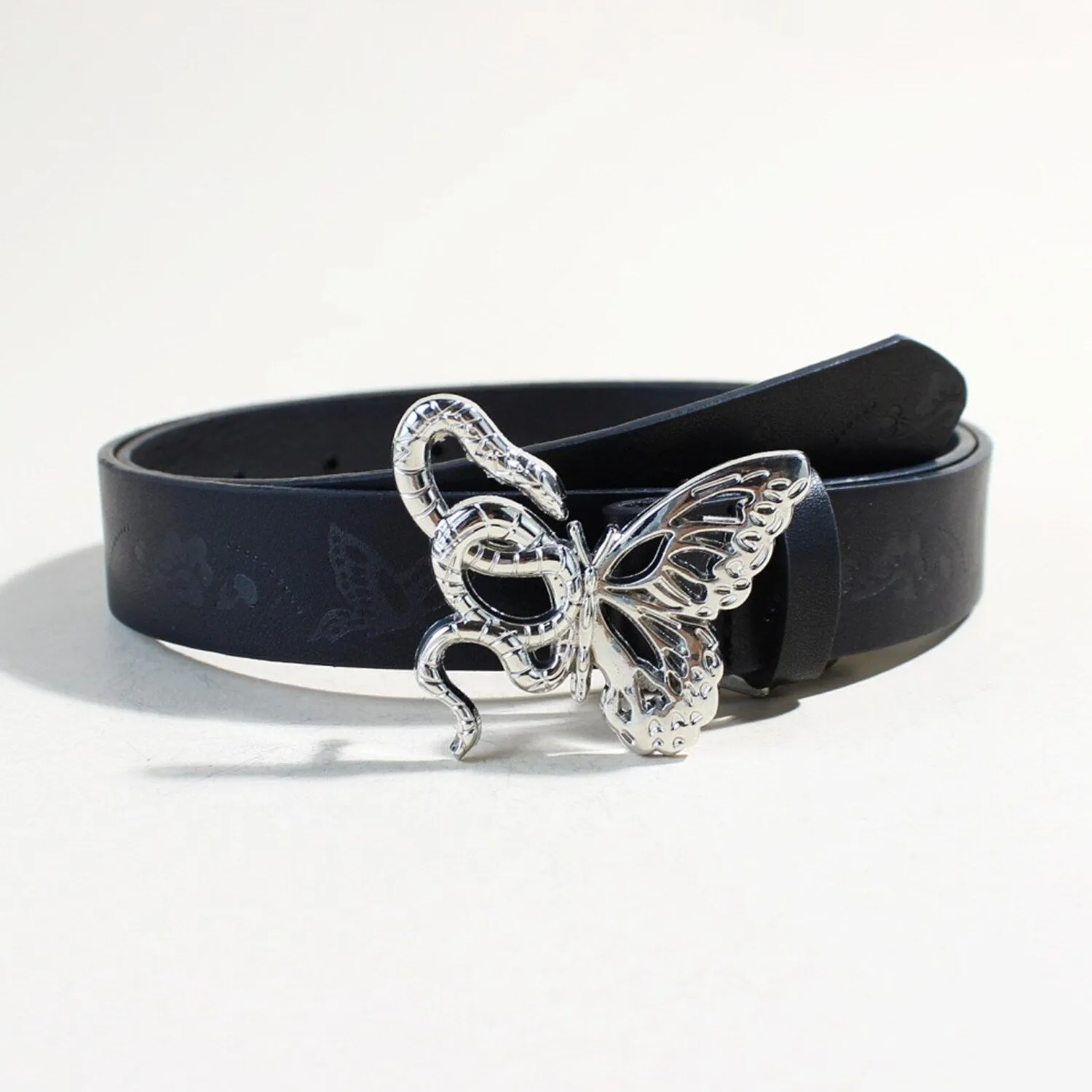 Black & Silver Butterfly Alloy PU Leather Belt sold by Zulily