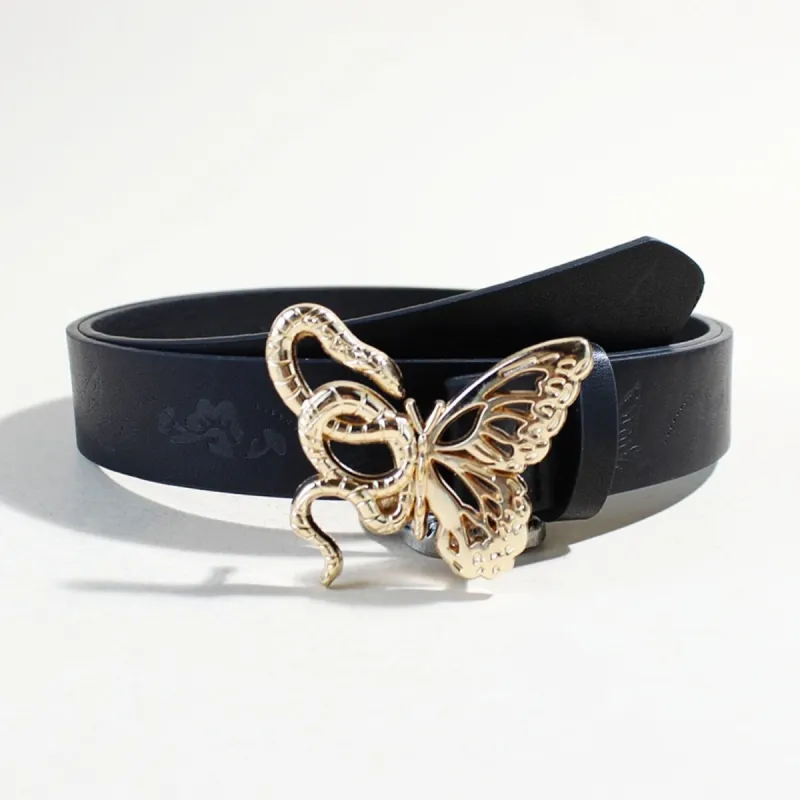 Black & Golden Butterfly Alloy PU Leather Belt sold by Zulily