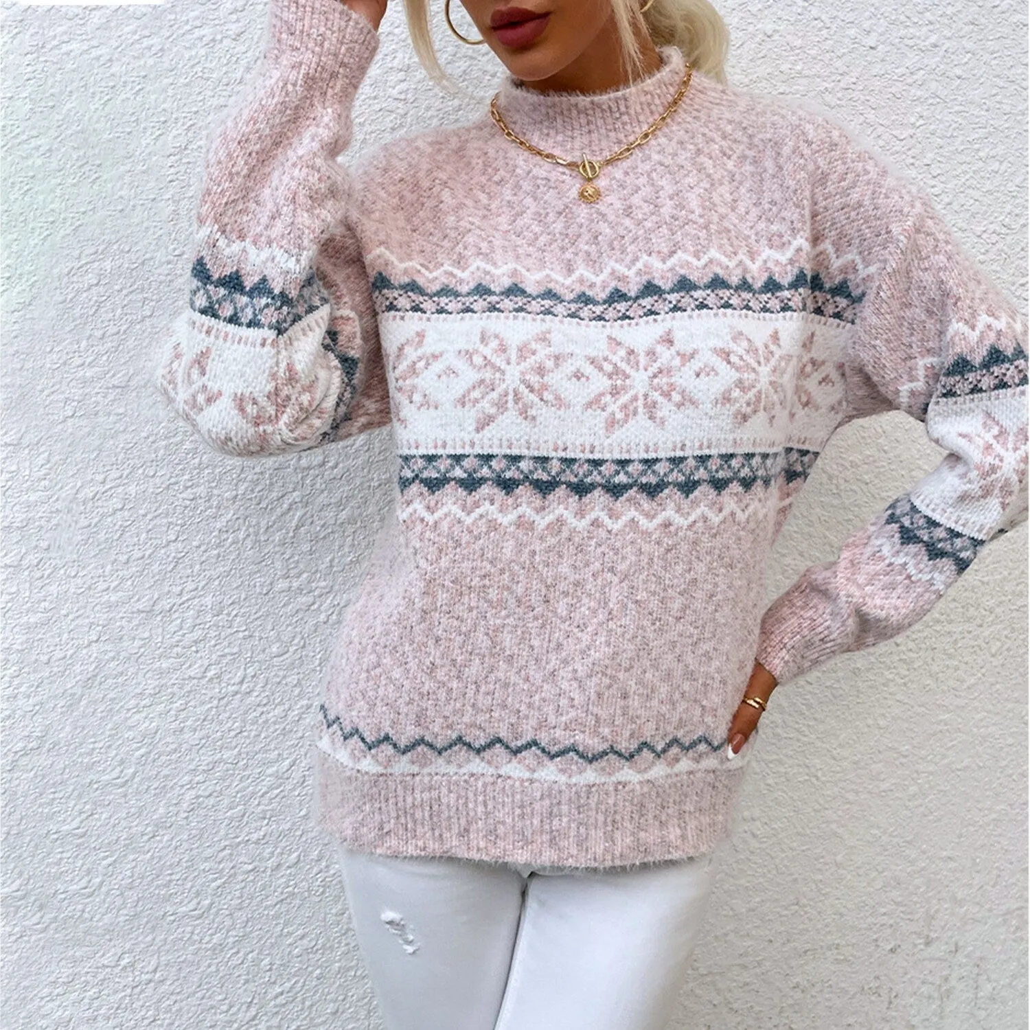 Pink Snowflake Mock Neck Sweater sold by Zulily product image thumbnail 3