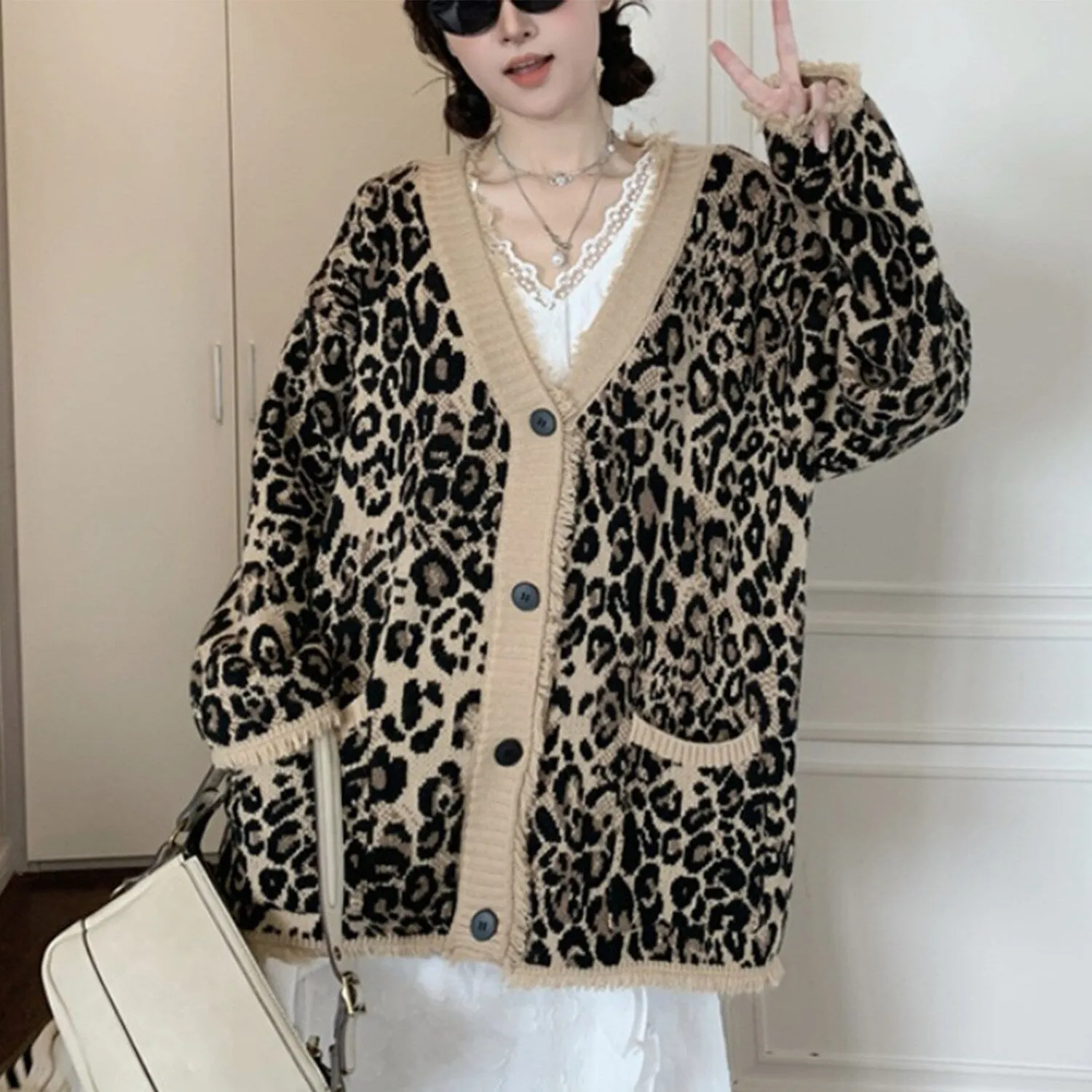 Brown Leopard Button Front Cardigan sold by Zulily product image thumbnail 4
