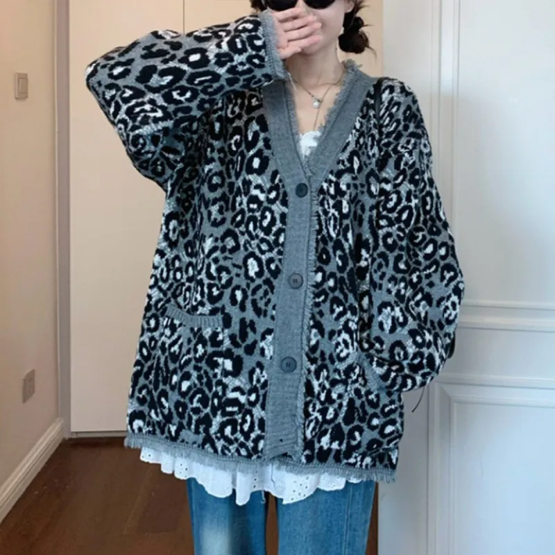 Grey Leopard Button Front Cardigan sold by Zulily