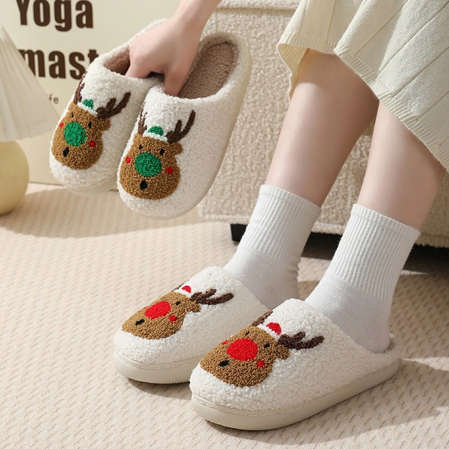 White & Red Christmas Reindeer Slippers sold by Zulily product image thumbnail 3