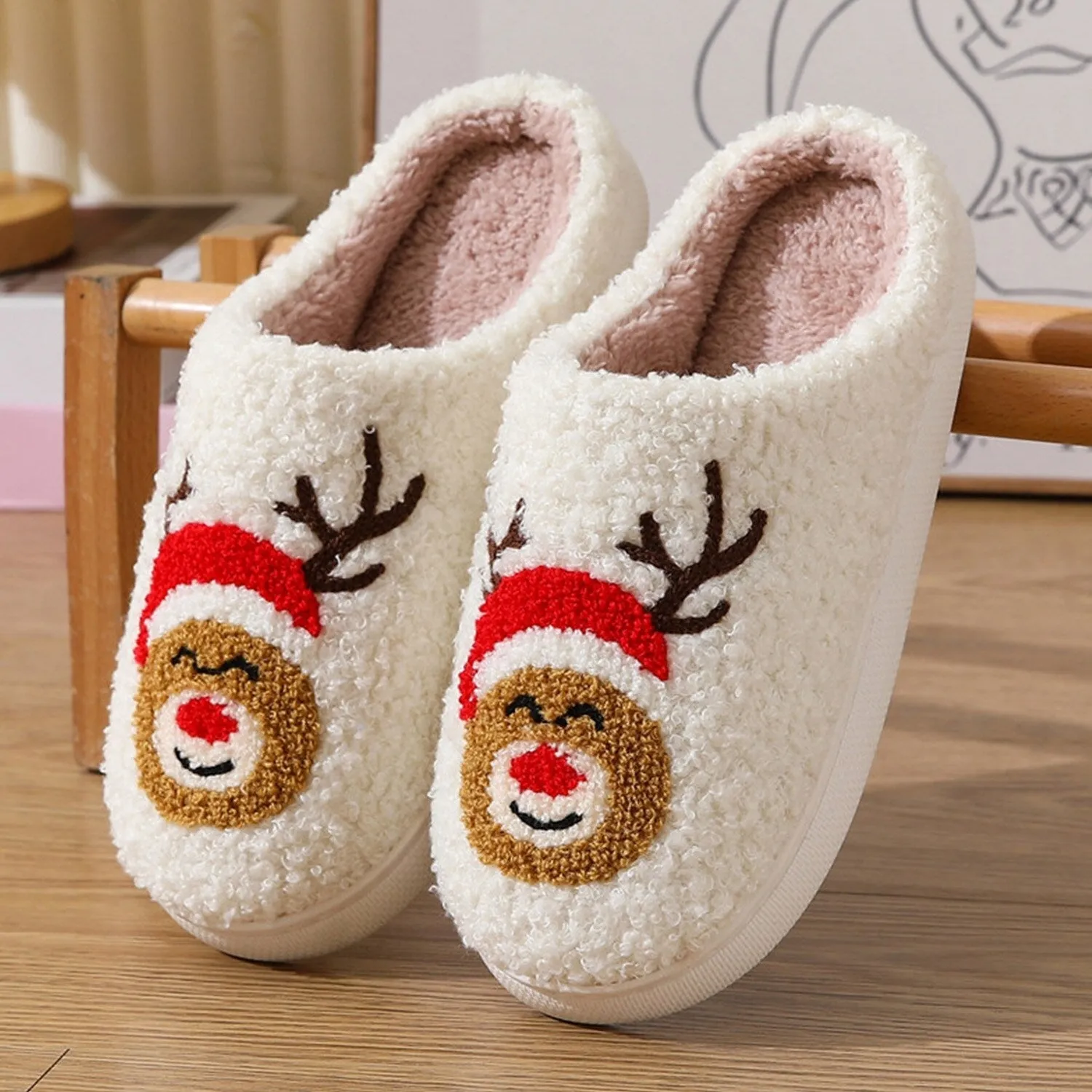 White Christmas Reindeer Slippers sold by Zulily product image thumbnail 2