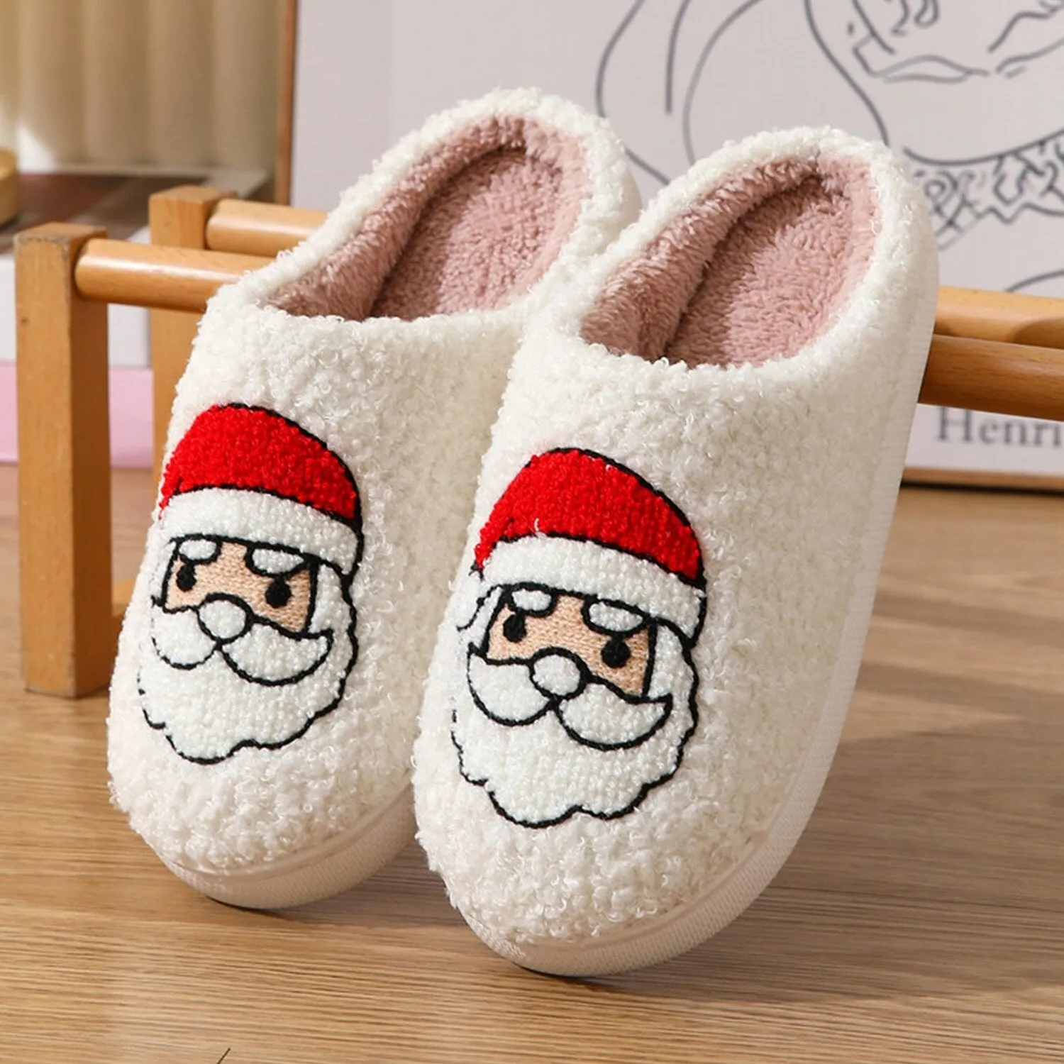 White Santa Slippers sold by Zulily
